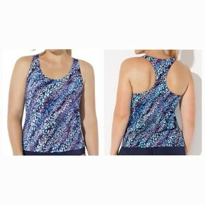 Swimsuits For All NEW Women's 18 Blue Droplet Razorback Tankini Swim Top